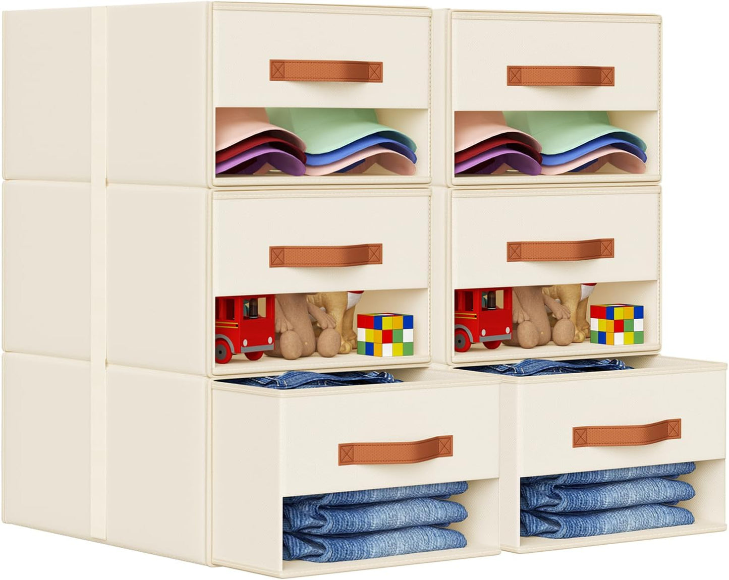 DIMJ Closet Organizers and Storage - Fabric Bins with Drawers for Closet Foldable Clothes Organizers with Clear Window, Stackable Storage Drawers Units for Bedroom, Living Room, 4-Pack, Grey