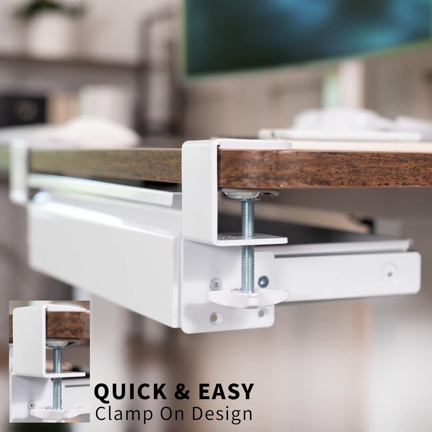 VIVO 16 inch Clamp-On Sliding Pull-out Drawer without Shell for Office Desk, Storage Organizer for Sit Stand Workstation, White, DESK-AC03C-W