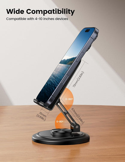 Lamicall Cell Phone Stand for Desk - [360° Rotation] Sturdy Adjustable Desktop Phone Holder, Foldable Mobile Stand, Office Desk Accessories Gifts for iPhone 17 16 15 14 Pro Max, Galaxy S26, Cellphone