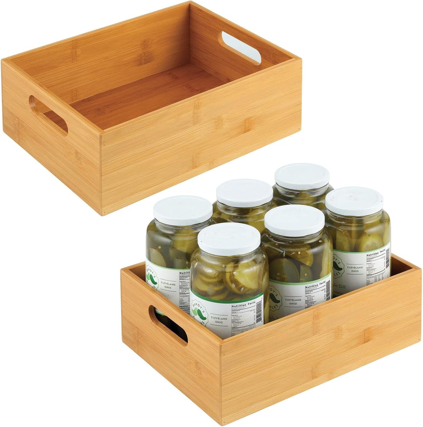 mDesign Kitchen Storage Box – Open-Top Bamboo Storage Tray with Handles – Versatile Cupboard Organiser for Shelves, Pantries, Surfaces and Cupboards – Natural