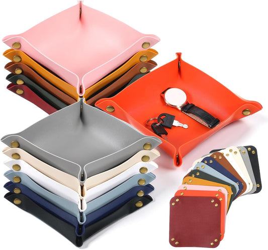 12 Pcs 12 Colors Leather Jewelry Valet Trays, Portable Tray Organizer Key Tray For Entryway Desk Organizer for Phone Keys Glasses Wallet Earphone Watch Coin