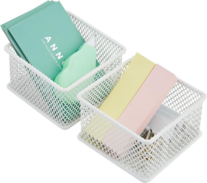 Annova Stackable Mesh Drawer Cabinet and Shelf Organizer Bins Storage Basket School Office Supply Holder Tray- Set of 2 (Gold, 3x3x2 Inch)