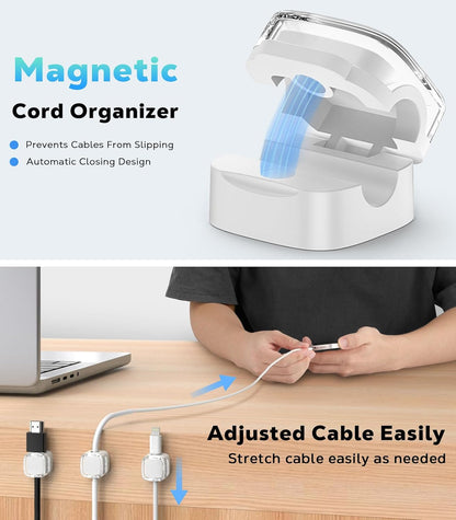 MoKo 6 Pack Magnetic Cable Clips, Under Desk Cable Management, Adhesive Magnetic Cord Holder, Magnetic Cord Organizer Wire Holder Keeper Organizer for Nightstand Desk Office Car Wall Glass, White