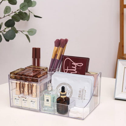 Cq acrylic 2 Pack Clear Make up Organizer Countertop,Stackable 5 Drawers Makeup Storage,Cute Vanity Organizers for dresser Hair Clip,Jewelry,Beauty Product Desk and Bathroom Organizers and Storage