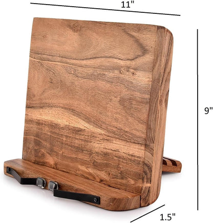 NIRMAN Acacia Wood Book Stand Adjustable Angle Reading Book Holder for Textbook, Receipe, Music Books, Tablet for Home Office Kitchen Lightweight Bookstand (11" x 9" x 1.5")