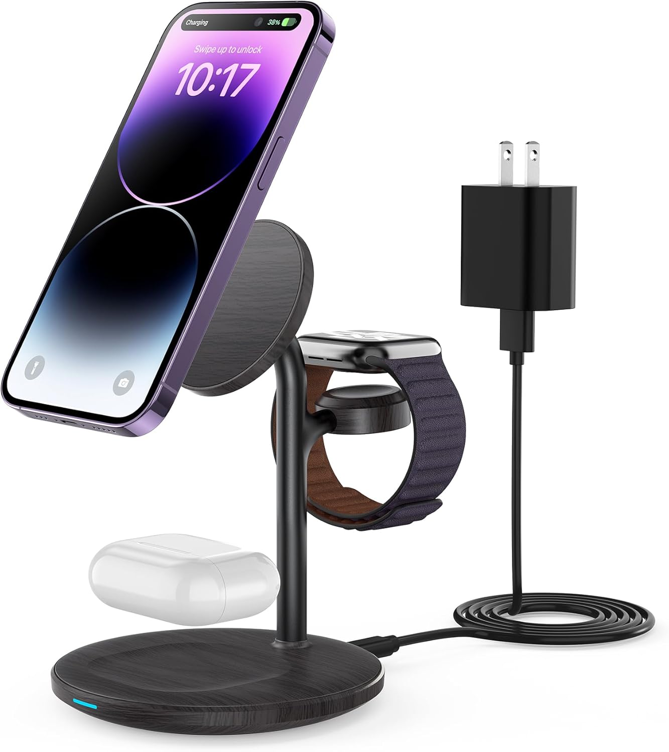 XooFly 3 in 1 Wireless Charging Station for Apple Devices, Fast Wireless Mag-Safe Charger Stand with 20W Adapter for iPhone 17 16 15 14 13 12 Pro Max/Air/Plus/Pro,iWatch,AirPods-Gift for Wife&Husband