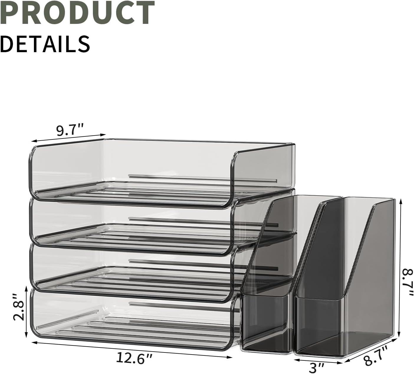 FANXIYQ 4-Tier Horizontal Acrylic Paper Tray Organizer with Bookends | Clear Stackable Desk Organizer for Documents, Letters, A4 Paper | Modern Office/Classroom/Home Organization