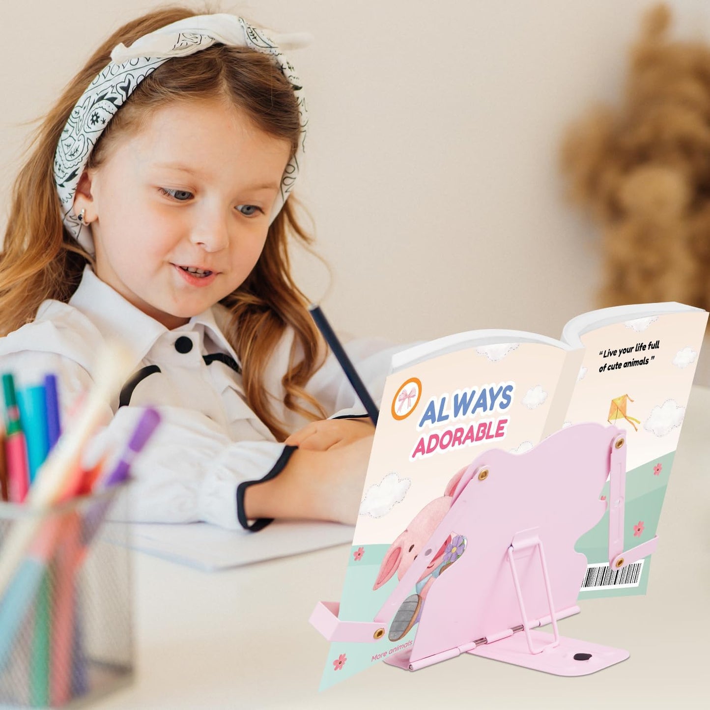 Honagu Book Stand Book Holder Metal Desk Book Stand for Reading Hands Free, Adjustable Textbooks Cookbook Documents Holder, Christmas Birthday Gifts for Girls and Boys (Rocket)