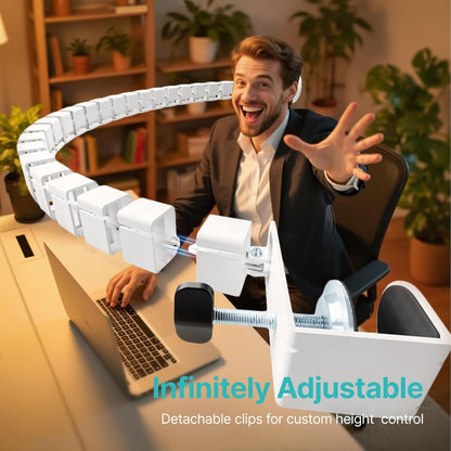 PEGZONE Under Desk Cable Management Spine – Flexible Cable Snake Organizer for Standing Desk, Tool-Free Magnetic Vertebrae Wire Management for 0.4"-2" Table, White