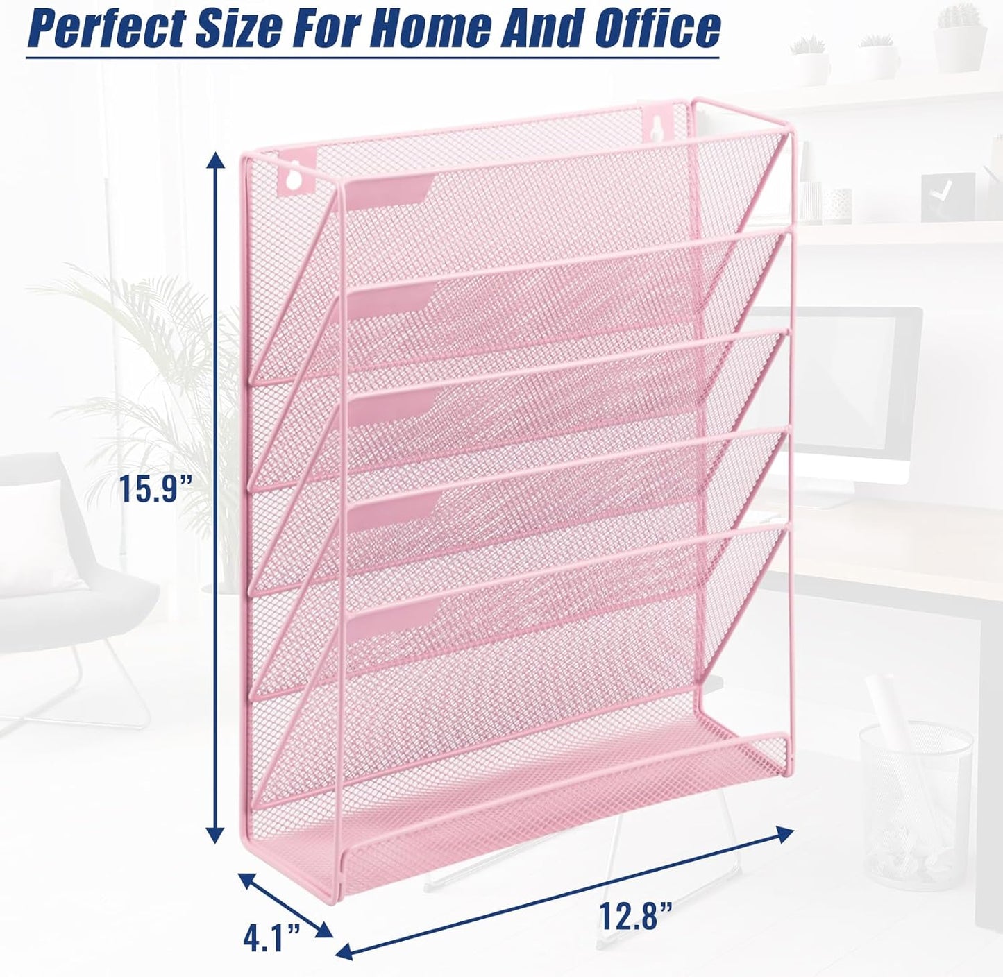 EASEPRES Desk File Organizer Mesh 6-Tier, Hanging Wall Mount Document Organization Stand, Desktop Vertical Mail Paper Folder Holder Rack with Bottom Tray for Office Home Cubicle Countertop, Black