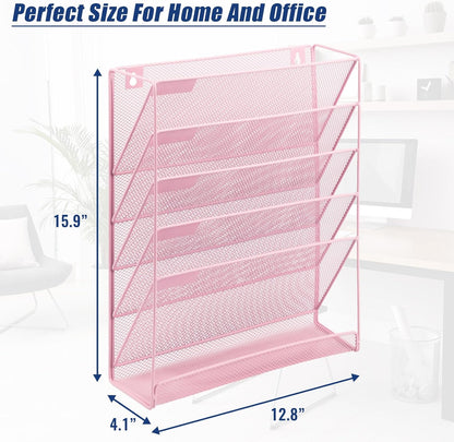 EASEPRES Desk File Organizer Mesh 6-Tier, Hanging Wall Mount Document Organization Stand, Desktop Vertical Mail Paper Folder Holder Rack with Bottom Tray for Office Home Cubicle Countertop, Black