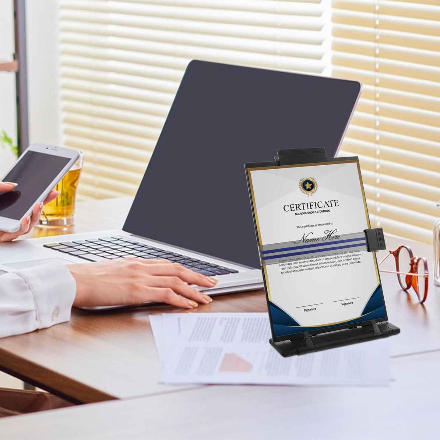 SOLUSTRE Adjustable Desktop Reading Holder and Copy Stand, Portable Paper Document Holder with Clip, Multifunctional Tabletop Bookstand for Students and Office Use