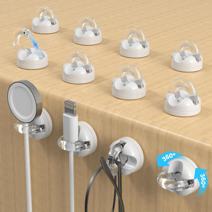 Rotatable Magnetic Cable Clips, Smooth Adjustable Cord Holder, Under Desk Cable Management, Adhesive Charging Wire Holder Keeper Organizer for Office Nightstand Wall (6-Pack Purple-Orange-Cyan)