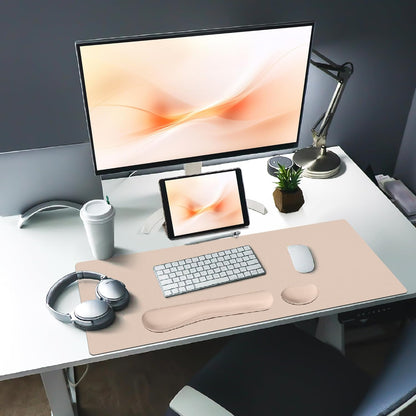 Bloss Leather Desk Pad and Keyboard Wrist Rest, Large Mouse Pad + Keyboard Pad+Mouse Wrist Support, Non-Slip Desk Mat Protector for Office, Home(31.5×15.7 Inches,Beige)