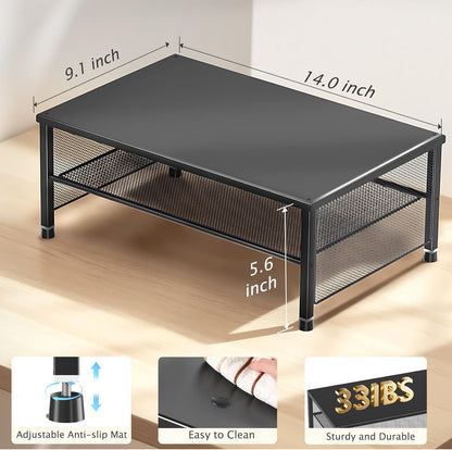 ECOLOVI 2-Tier Computer Monitor Stand Riser, Desk Organizer for Monitor, Printer & Laptop Stand, Desktop Workspace Organizers for Office Supplies(Black)