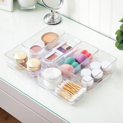 STORi SimpleSort 6-Piece Stackable Clear Drawer Organizer Set | 12" x 3" x 2" Rectangle Trays | Narrow Makeup Vanity Storage Bins and Office Desk Drawer Dividers | Made in USA