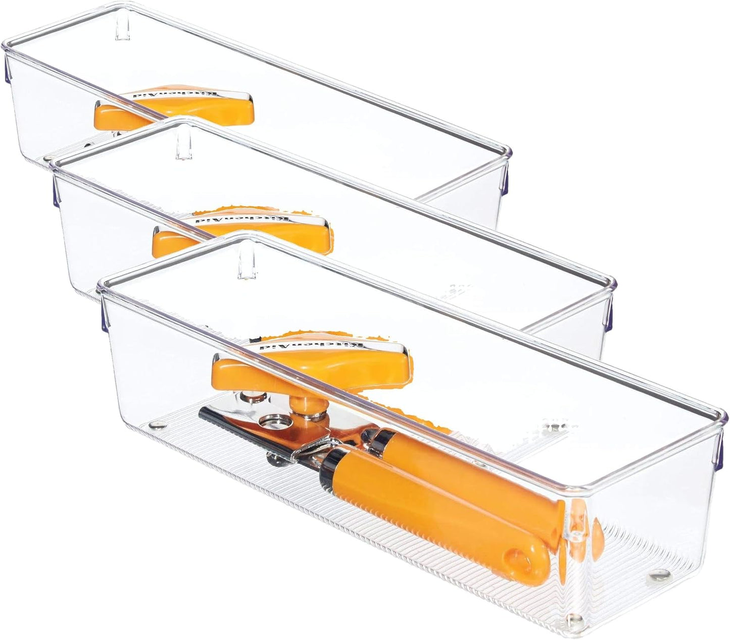 iDesign Plastic Drawer Organizer Bins - Storage for Kitchen, Bathroom, and Desk Drawers - Set of 6 - Clear