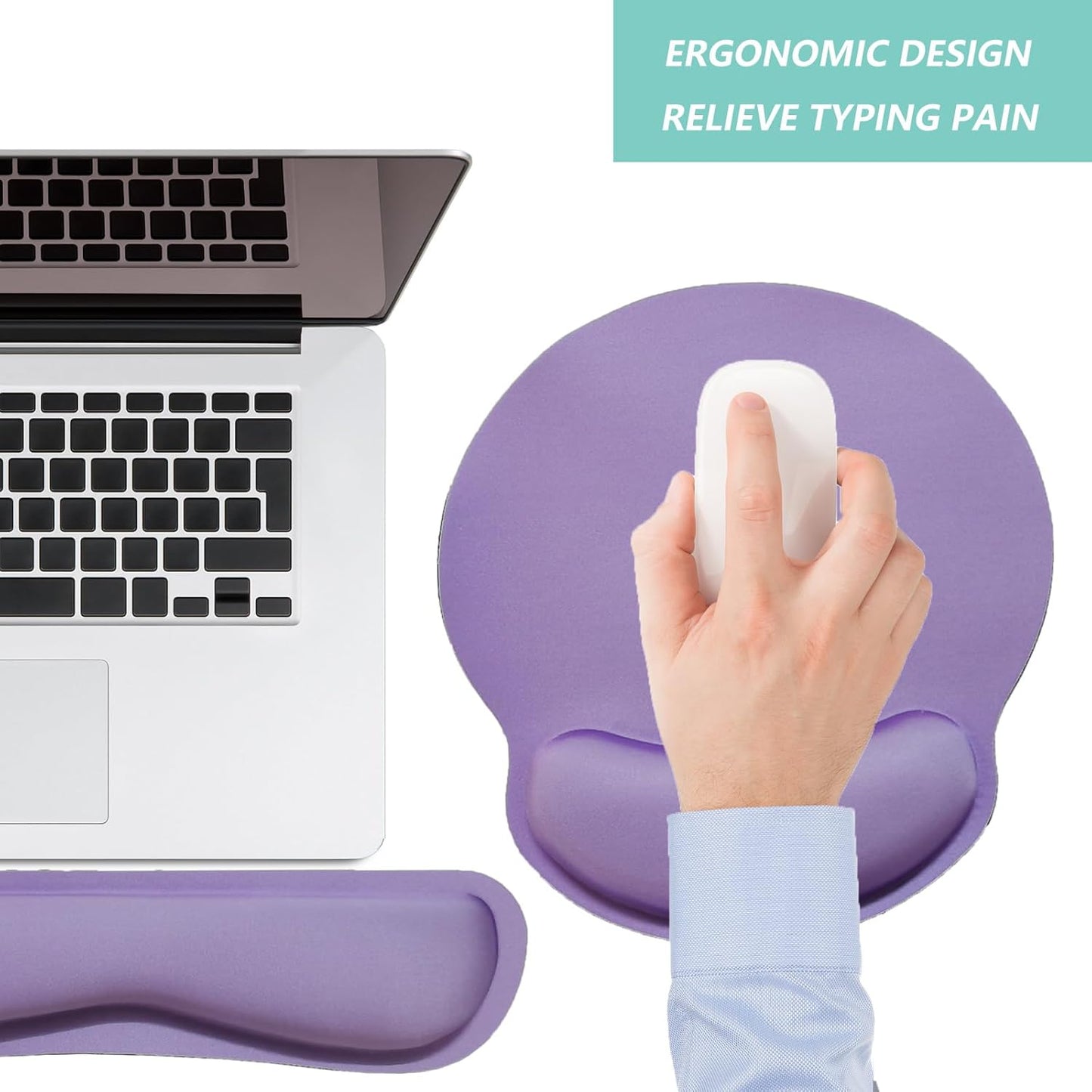 Keyboard Wrist Rest Pad Mouse Pad with Wrist Support Set of 3, Mousepad with Non-Slip Rubber Base, Ergonomic Memory Foam Mouse Wrist Cushion Support for Home Office Laptop Computer, Flower Black