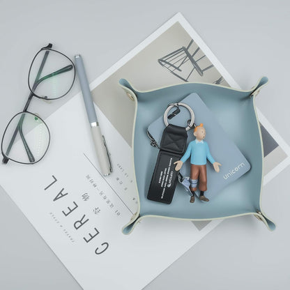 2 Size Leather Valet Tray Organizer, Folding Travel Organizer,Jewelry Tray, For Travel, Home Or Office | Plain Weave, Double Complexion - Blue & Green