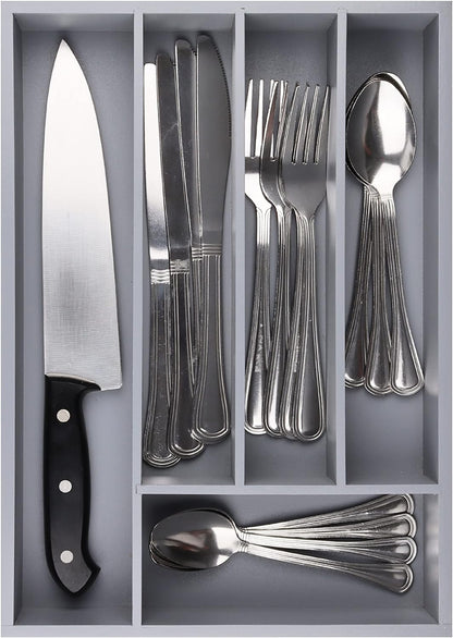 Pristine Bamboo Expandable Drawer Organizers for Kitchen - Extra Deep Non-Slip 17” x 14.6” (expands up to 25 inches) - Dark Wooden Silverware Divider (10 Compartments) – Organize Cooking Utensils