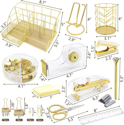 Office Desk Organizers, Rose Gold 13PCS Office Supplies and Accessories Desk organizer, Acrylic Stapler, Staple Remover, Clips, Scissor, Phone Holder, Pen, Pen Holder (Rose Gold)