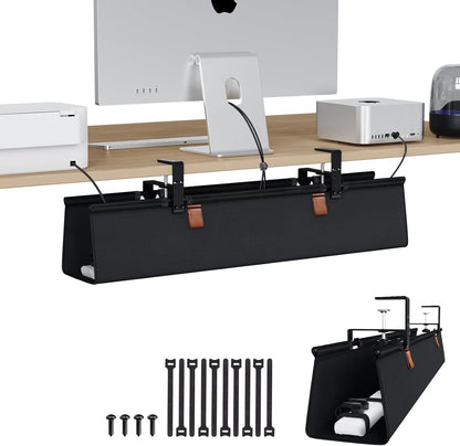 Zilink No Drill Under Desk Cable Management Tray 30" Cord Organizer for Table Clamp/Screw Mount Desk Cable Management Sturdy Waterproof Fabric Cord Hiders for Office, Home