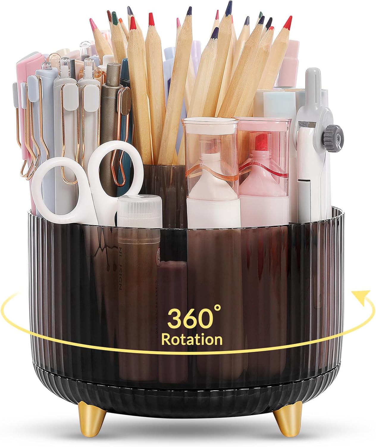 SKYDUE Rotating Pencil Pen Holder, Pen Organizer with 5 Slots - Aesthetic Desk Organizer and Accessories for School, Home, Office Supplies