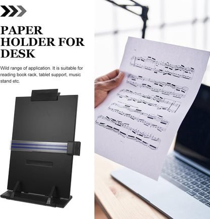 SOLUSTRE Adjustable Desktop Reading Holder and Copy Stand, Portable Paper Document Holder with Clip, Multifunctional Tabletop Bookstand for Students and Office Use