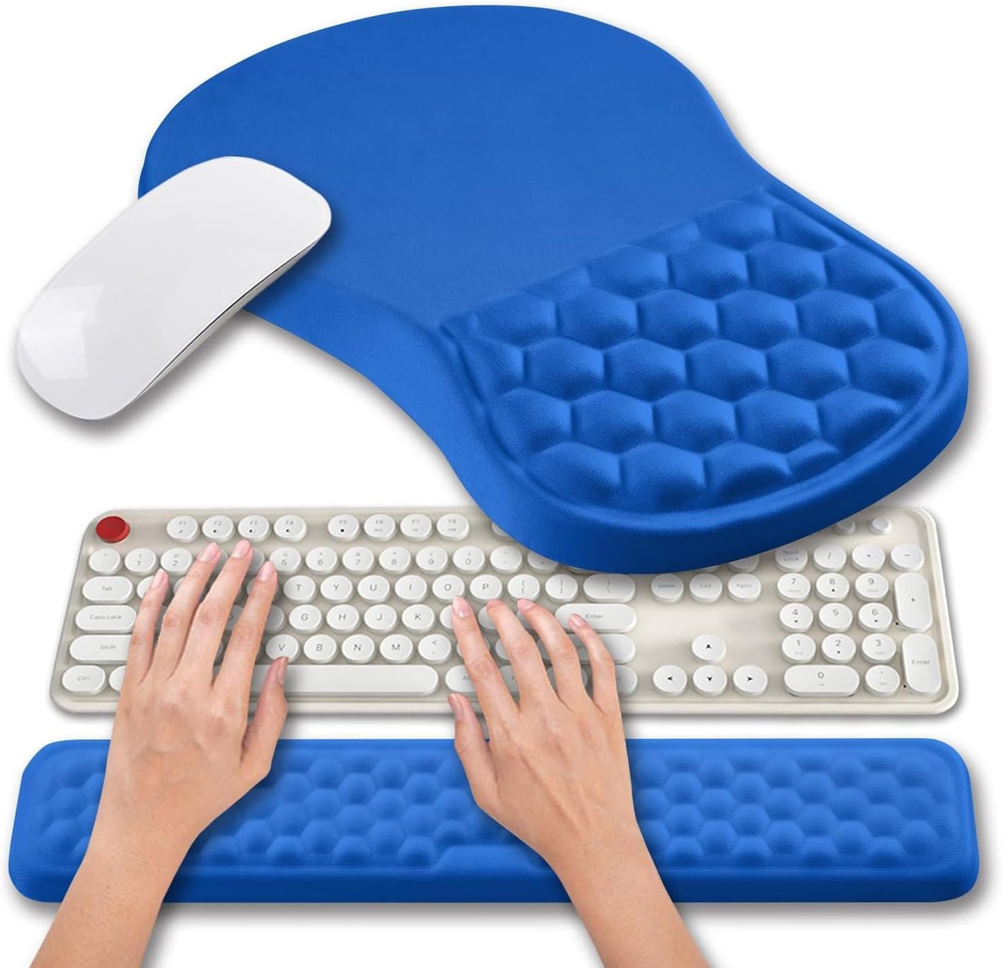 Hokafenle 2 in 1 Ergonomic Mouse Pad Wrist Support & Wrist Rest for Computer Keyboard Set, with Relieve Carpal Tunnel Pain Massage Bulge and Full Memory Gel Design (2In1 Set, Light Green)