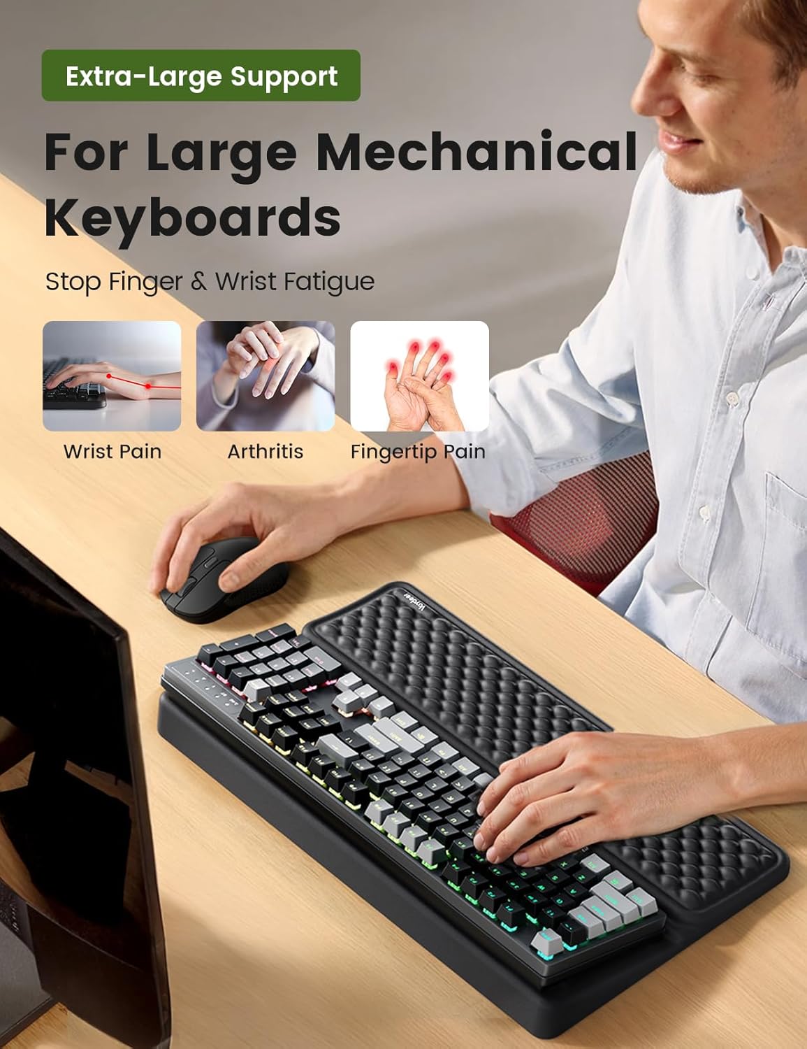 Vaydeer Wrist Rest with Keyboard Stand, Computer Wrist Support Pad, Ergonomic Keyboard Riser Holder Lifter Tray with Wrist Pad, Soft Memory Foam Desk Cushion, Palm Hand Typing for Office Home School
