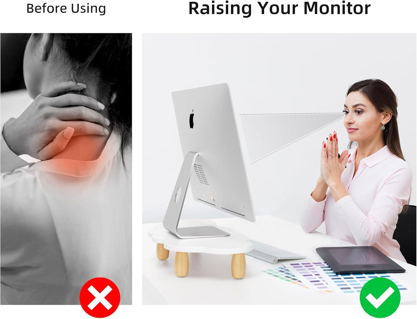 AFOOYO Monitor Stand Riser,Cloud Shape Wood Computer Monitor Stand, 16.5IN Monitor Stand Riser, Multi-Purpose Desktop Organizer Riser for Computer,Laptop,Printer,TV,Pink