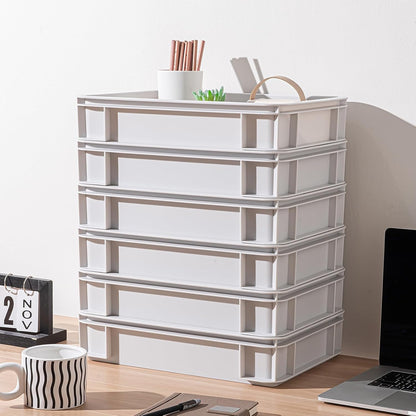 Stackable Organizer Boxes - Create Your Perfect Modular Desktop Storage System Office Desk Organizer Set15.8''*11''*3.26'' (Beige, 6Large)