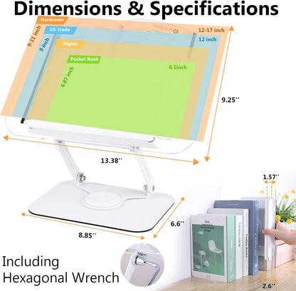 ASIEIT Desk Clamp Book Stand, Aluminum Book Holder Adjustable Height & Angle, Cookbook Stand for Kitchen, Recipe Book Holder with 360° Swivel Base, Book Stand for Reading, Office, Laptop