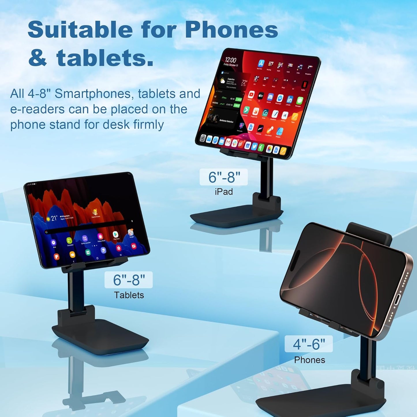 Cell Phone Stand,Adjustable Angle Height Phone Stand for Desk,Fully Foldable/Portable Phone Holder with Silicon Pad for iPhone 16/15/14/13/12/Smartphones,All Mobile Phones (Green)