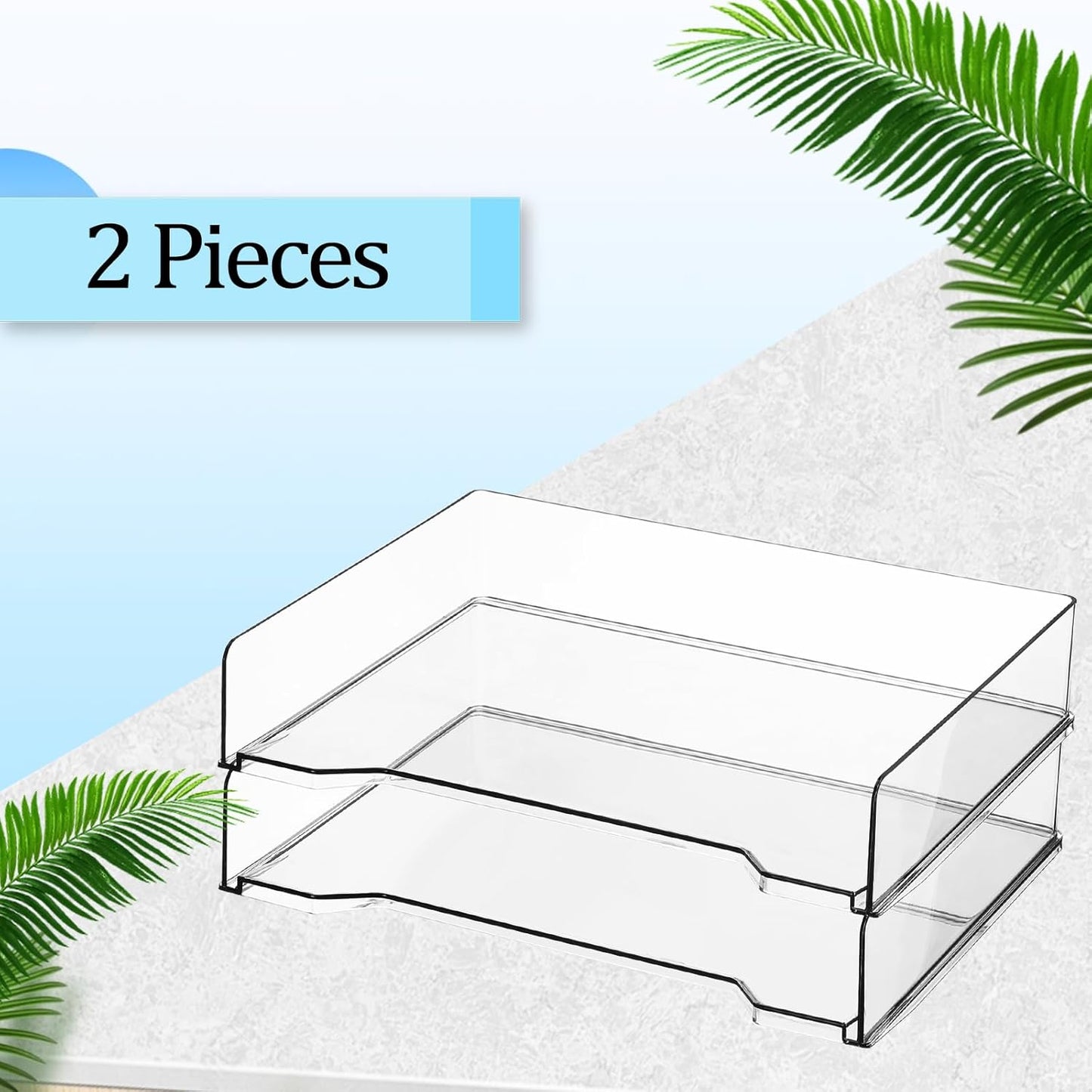 DoubleFill 12 Pcs Stackable Letter Tray Rectangular Plastic Desk Organizer 13 x 9.5 x 2.6 in Paper Holder File Tray Accessories Rack for Desktop Office Desk Drawers (Clear)