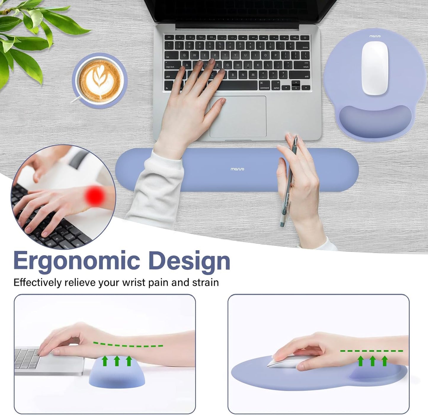 MOSISO Wrist Rest Support for Mouse Pad&Keyboard Set, Circle Curved Ergonomic Mousepad&Coaster Non-Slip Base Home/Office Pain Relief&Easy Typing Pad with Soft Cloth&Silicone Lining, Antique Green