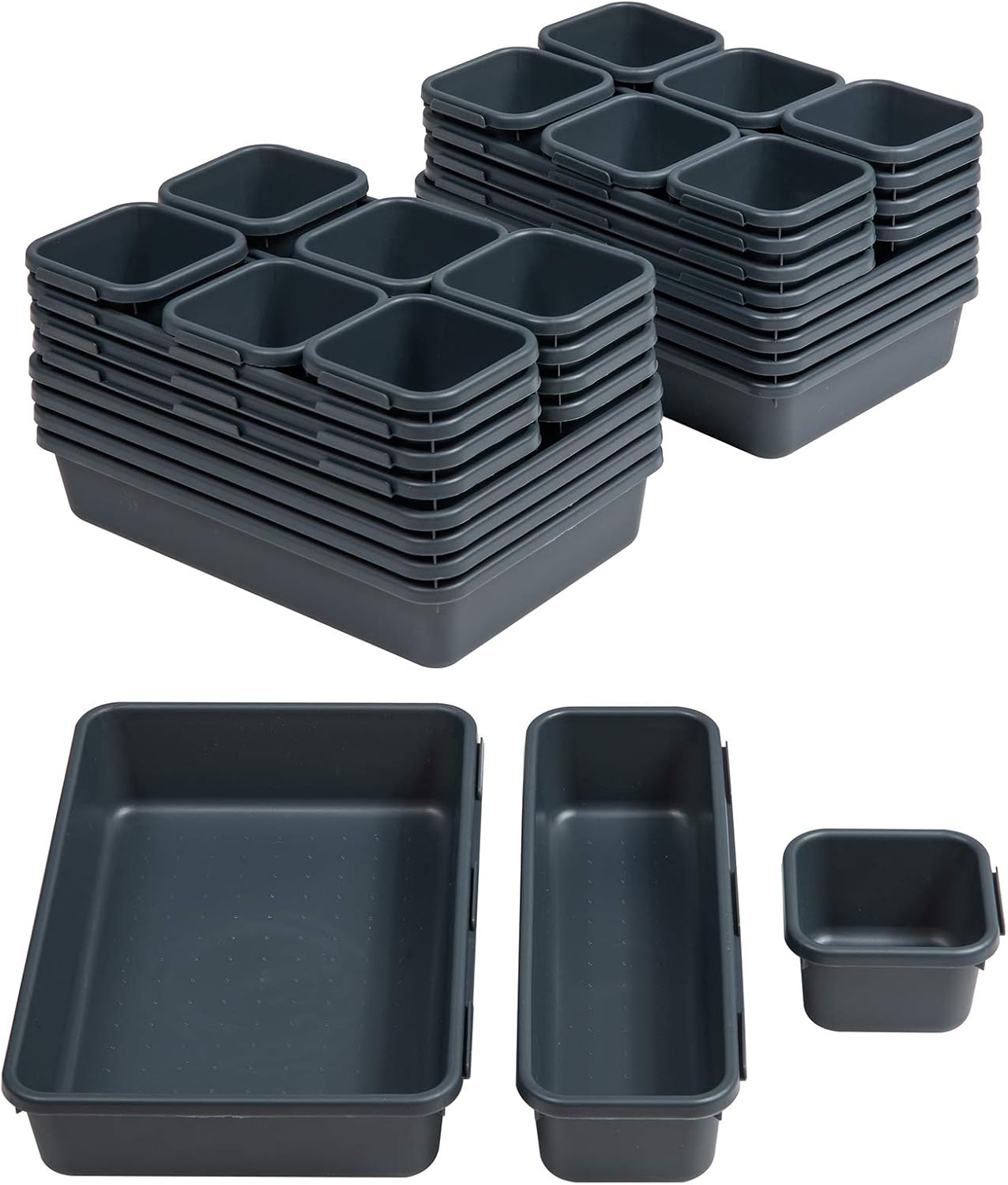 BYCY 32 PCS Desk Drawer Organizers - Interlocking Tool Boxes with 3 Sizes, Office, Bathroom, Kitchen, Makeup
