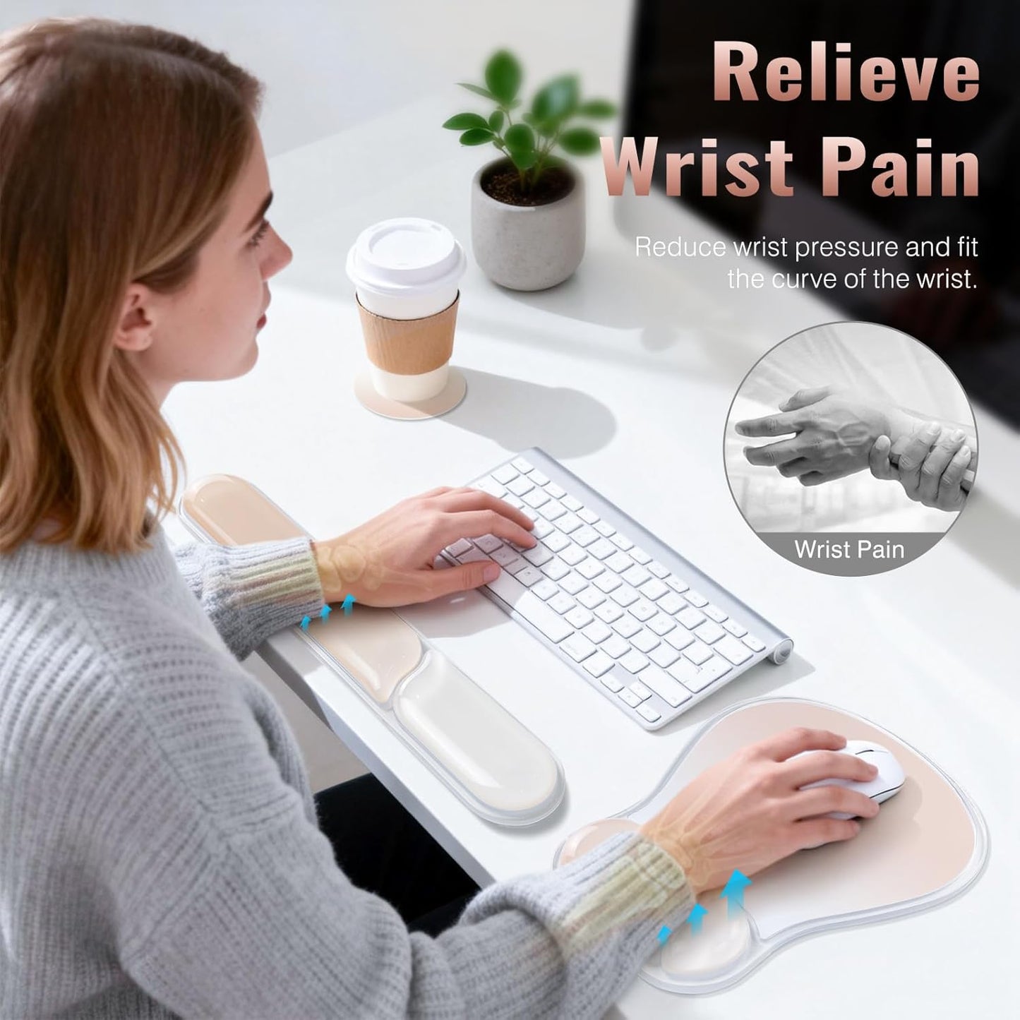 Ospelelf Mouse Pad with Wrist Rest Set Gel Ergonomic Keyboard Wrist Support Anti-Slip Rubber Bottom Office Women Desk Accessories for Computer, Laptop and Gaming, Black and Grey