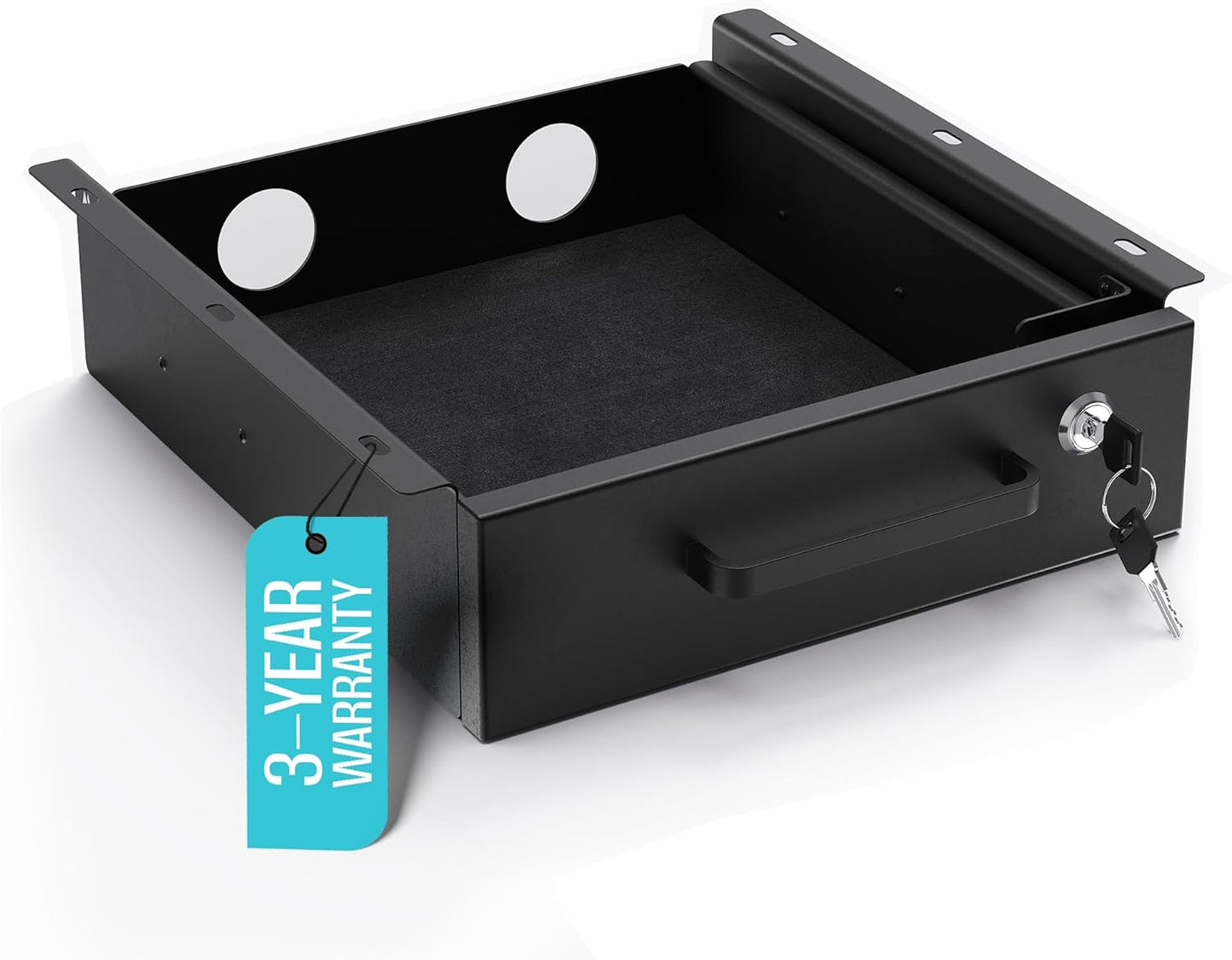 Under Desk Drawer Slide-Out – Lockable Metal Storage Drawers with Cable Management for Office & Home (Double, Bracketed)