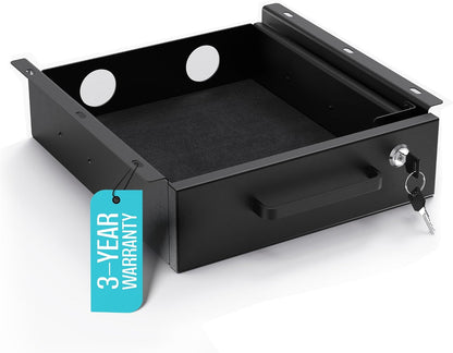 Under Desk Drawer Slide-Out – Lockable Metal Storage Drawers with Cable Management for Office & Home (Double, Bracketed)