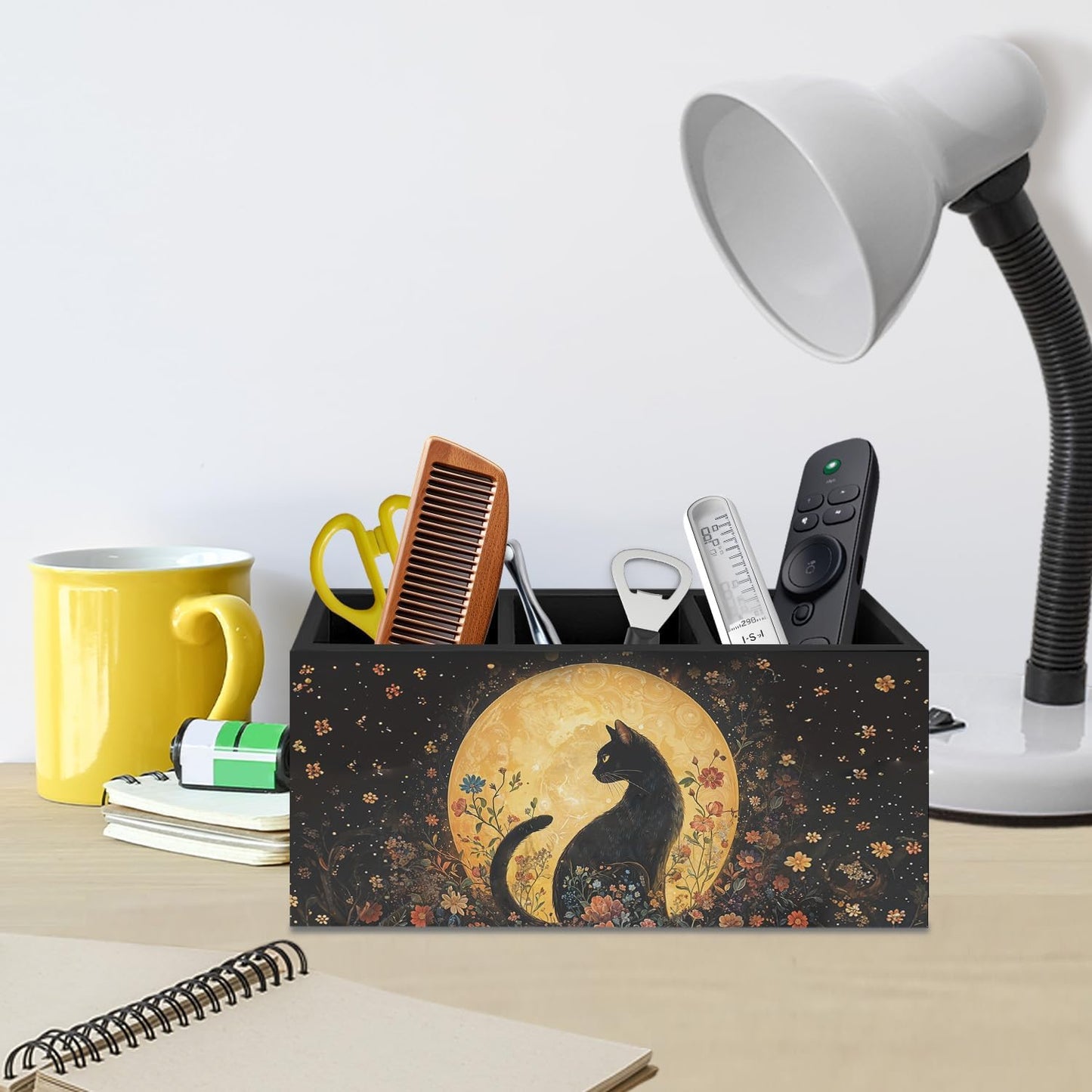 Gothic Office Decor Black Wooden Pen Pencil Holder for Desk Accessories, Dark Gothic Witchy Aesthetic Wood Makeup Brush Toothbrush Holder Organizer for Vanity Bathroom