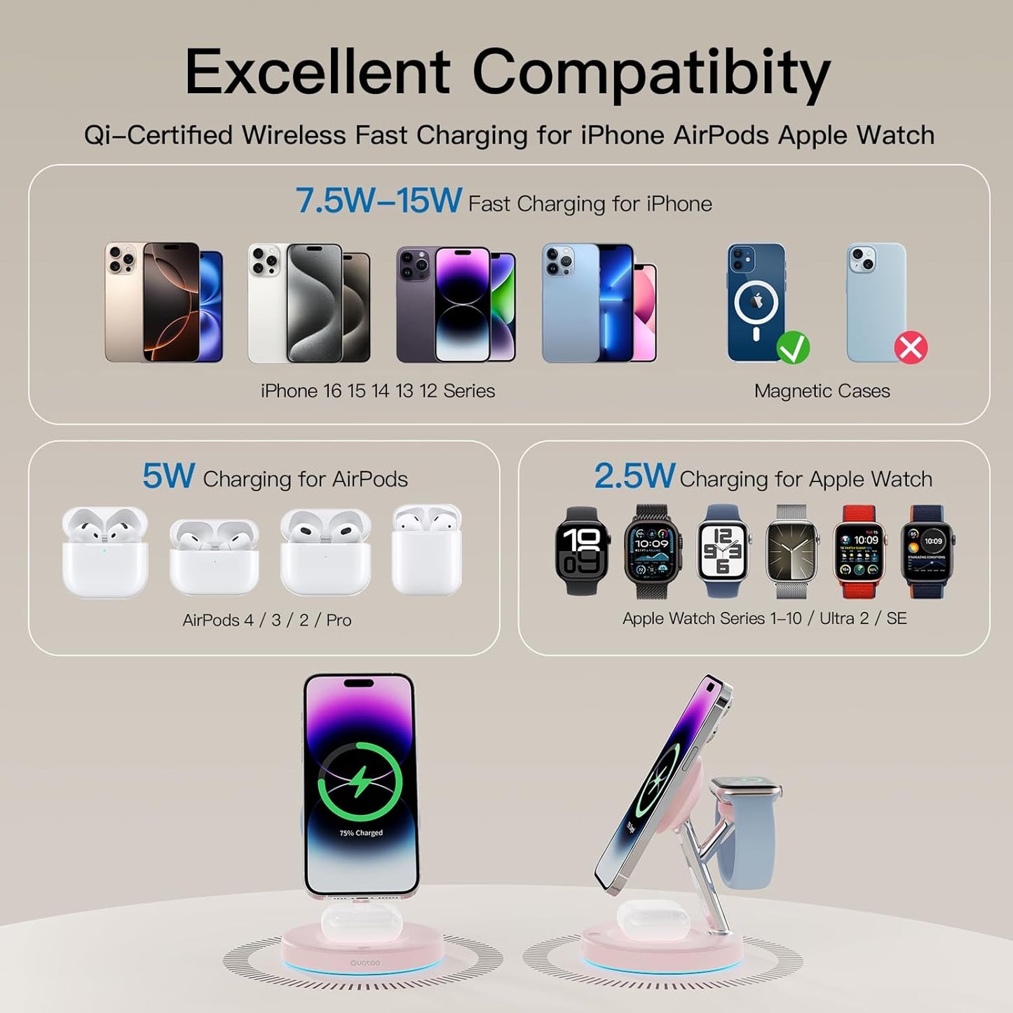 New 3 in 1 Charging Station for Apple Compatible with Magsafe Charger Stand for iPhone 17 16 15 14 13 12 Wireless Charging Station for AirPods Wireless Charger for iWatch Series
