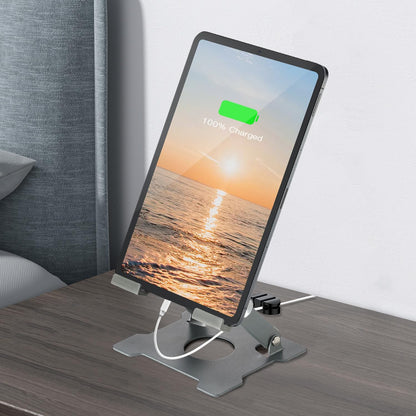 KABCON Quality Tablet Stand,Adjustable Foldable Eye-Level Aluminum Solid Up to 15-in Tablets Holder for Microsoft Surface Series Tablets,iPad Series,Samsung Galaxy Tabs,Amazon Kindle Fire,Etc.Silver