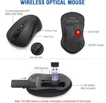 Wireless Keyboard and Mouse Combo, EDJO 2.4G Full-Sized Ergonomic Computer Keyboard with Wrist Rest and 3 Level DPI Adjustable Wireless Mouse for Windows, Mac OS Desktop/Laptop/PC