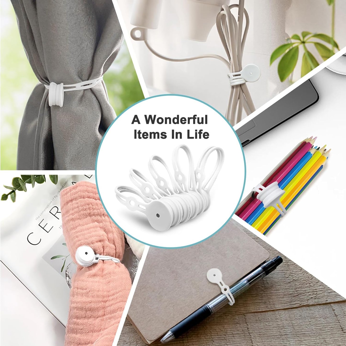 Magnetic Cable Ties 10 Pack, Silicone Cable Ties Charging Cord Organizer Travel Cable Management Straps Headphone Cord Wrap Reusable & Sturdy Cable Winder