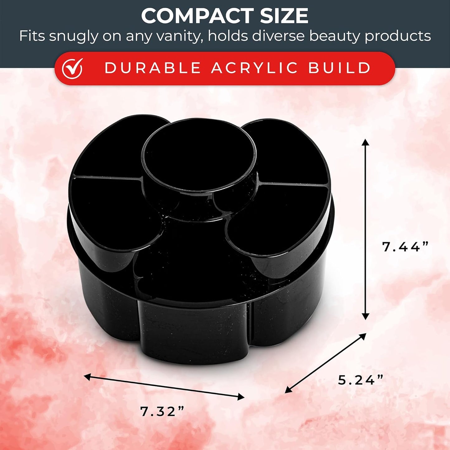 Masirs Small 360 Rotating Makeup Organizer - Mini Yet Spacious Cosmetic Storage Solution with Multiple Compartments - The Perfect Spinning Make-Up Caddy for Vanity or Bathroom Counter (Round - Clear)