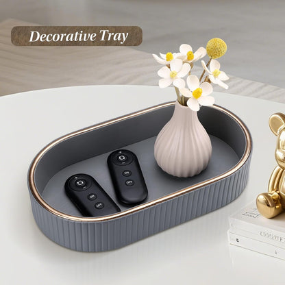 GORESE PU Leather Perfume Tray Nightstand Organizer, Small Oval Desk Tray Jewelry Trinket Trays Valet Organizer Key Bowl for Entryway Dresser Bathroom, Catchall Trays for Men Women, 11×5.9 in, Beige