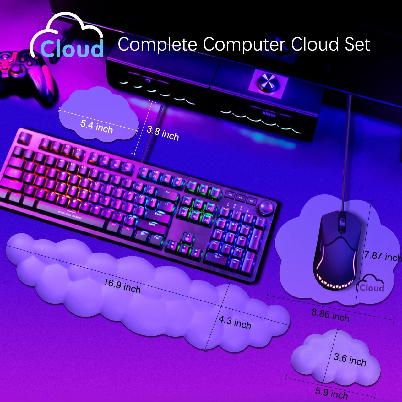 Cloud Wrist Rest Keyboard Palm Rest with Non-Slip Base for Computer Gaming Wrist Rest, YAMJUG Cloud Arm Rest Keyboard Wrist Pad Rainbow