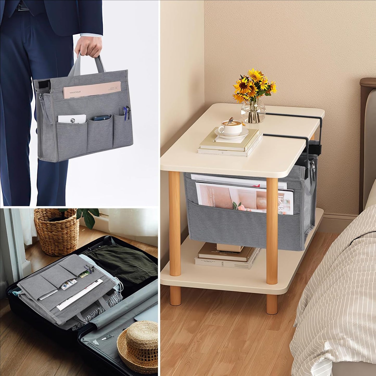 MASTLU Under Desk Hanging Storage Bag, Desk Organizer Storage, Office Side Storage Bag, Compatible with A4 Files, Detachable Handle Design, No Assembly Required, For Office Home School (Black)