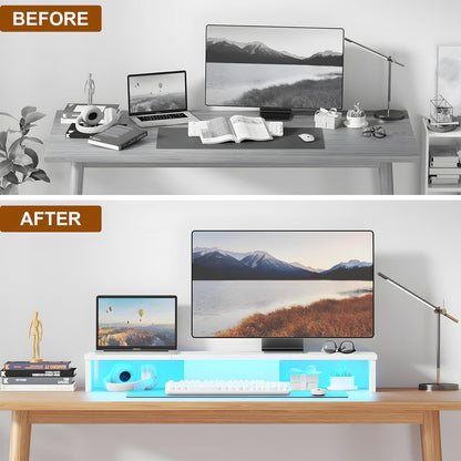 Qupui Computer Monitor Stand Riser with Drawer and Pen Holders, Desk Organizer Shelf and Accessories, Office Desk Accessories, Office Organization, Black